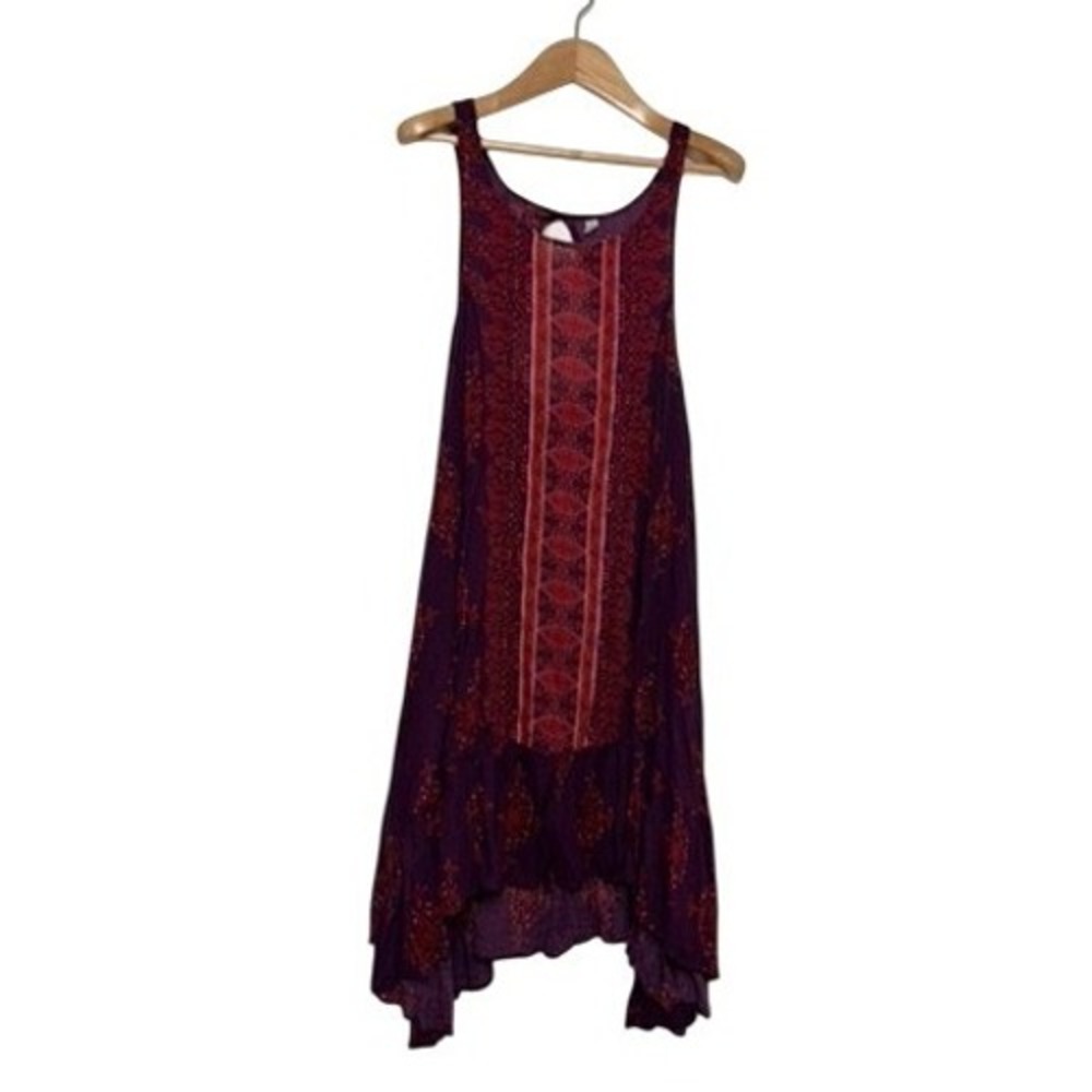 Free People Intimately Plum Purple Boho Medallion Handkerchief Hem Dress Medium